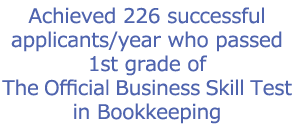 Achieved 226 successful applicants/year who passed 1st grade of The Official Business Skill Test in Bookkeeping