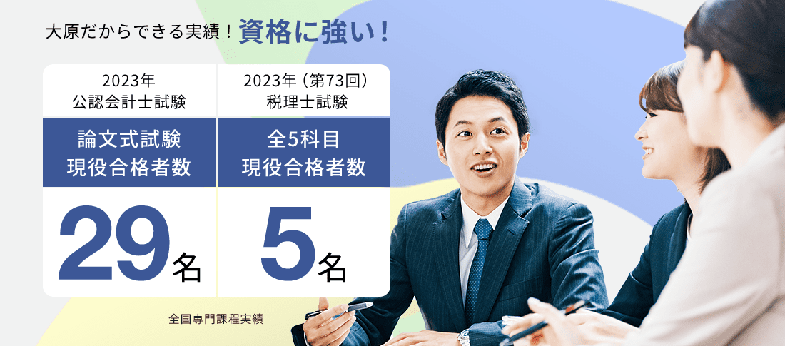 全国専門課程 公認会計士試験29名 税理士試験5名　資格に強い!